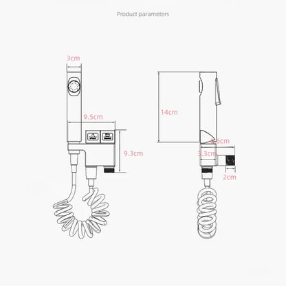 White plastic handheld showerhead with coiled hose and dual spray settings for decorbites copper bidet spray set