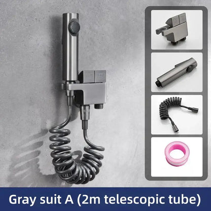 Gray metallic wall-mounted bidet spray with 2-meter telescopic tube and coiled hose from decorbites copper bidet spray set