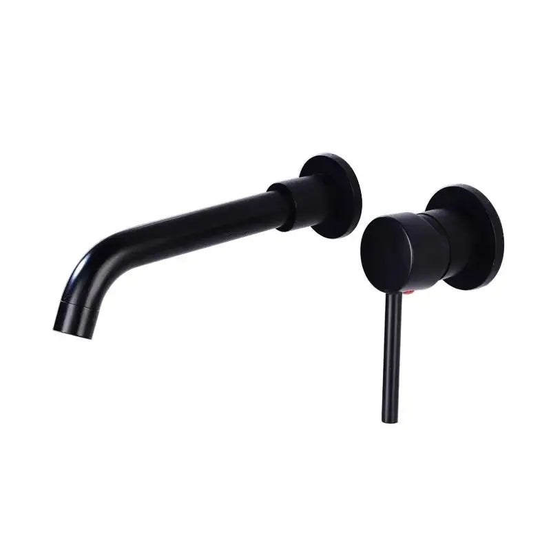 Modern brushed gold and black basin faucet set with black matte wall-mounted faucet and minimalist handle for bathroom sink
