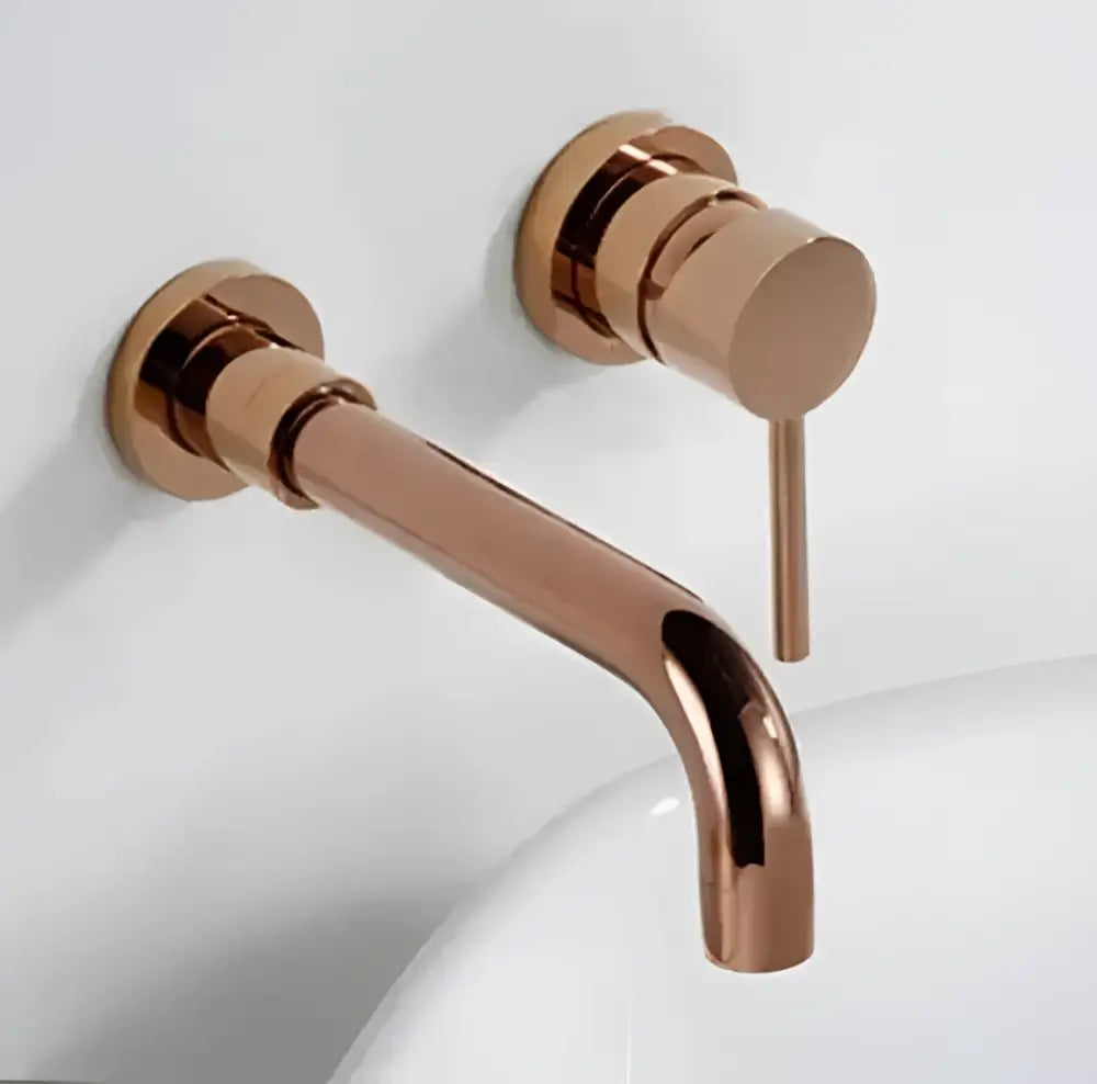 Modern brushed gold and black basin faucet set with sleek minimalist rose gold wall-mounted basin faucet design