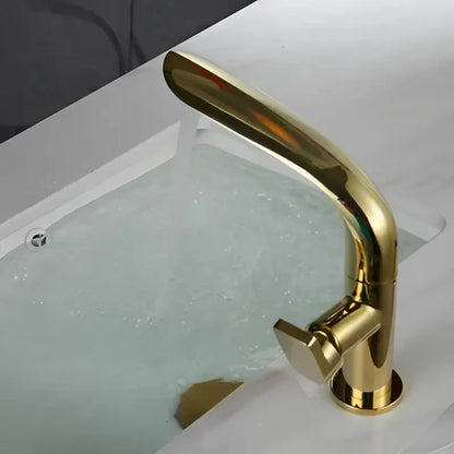 Modern brushed gold basin faucet with sleek curved spout and square handle decorbites brushed gold mixer tap