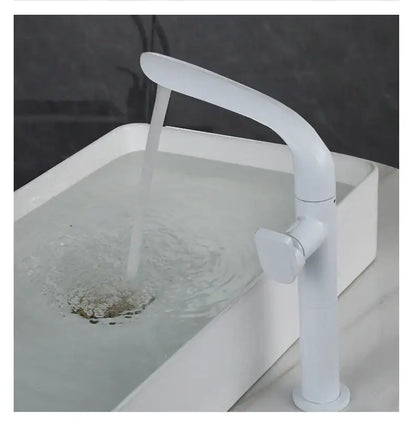 Modern brushed gold basin faucet with sleek curved white spout and square handle for bathroom decorbites brushed gold design