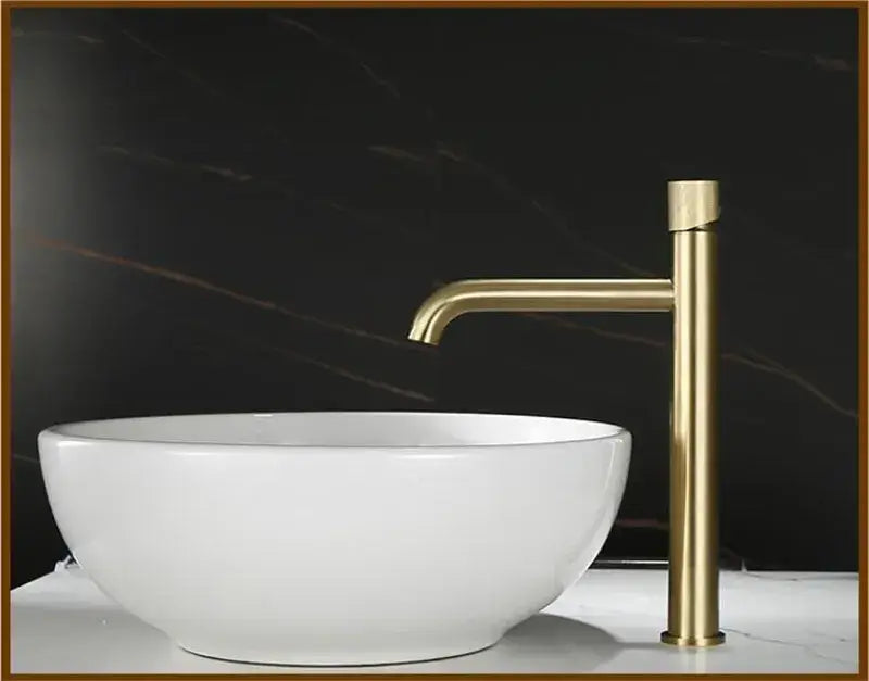Modern brushed gold basin faucet with single-handle sleek design by decorbites for bathroom hot water mixer tap
