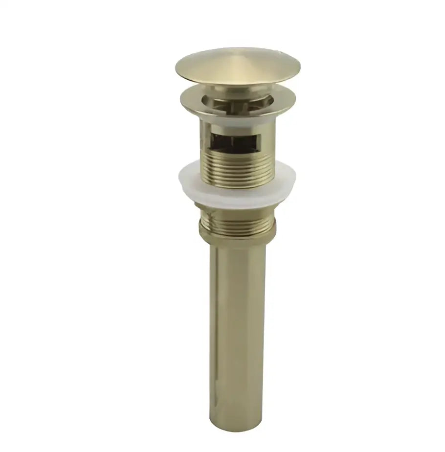 Gold-toned cylindrical bathroom sink drain with brushed gold finish for decorbites brushed gold basin faucet