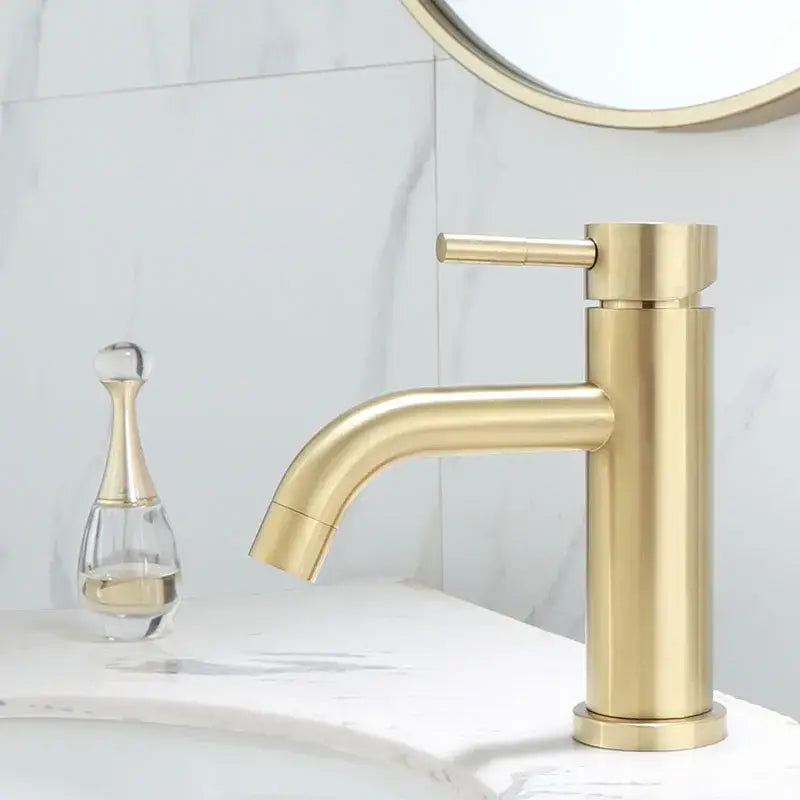 Modern brushed gold basin faucet with single handle and brushed metal finish for bathroom decorbites brushed gold design