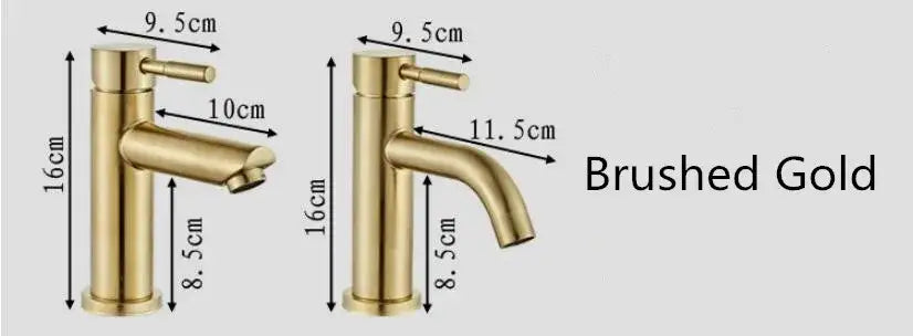Modern brushed gold basin faucet with single handle mixer featuring sleek design and precise dimensional markings decorbites brushed gold