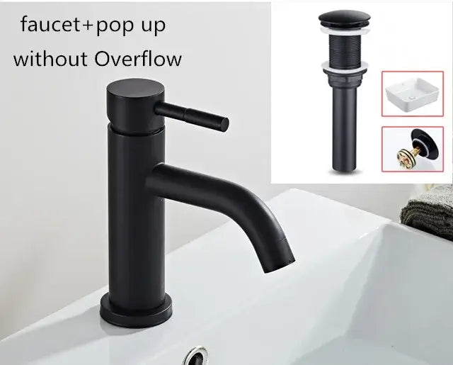 Modern brushed gold basin faucet with black matte minimalist pop-up drain and single handle mixer decorbites brushed gold