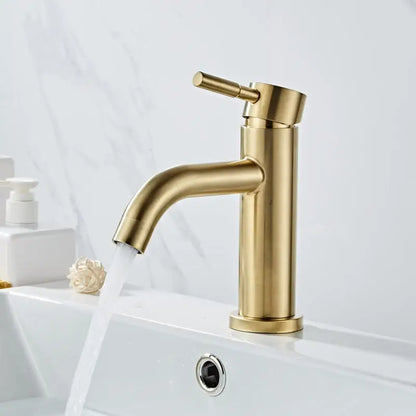 Modern brushed gold basin faucet with single handle mixer tap in sleek brushed metal finish by Decorbites brushed gold