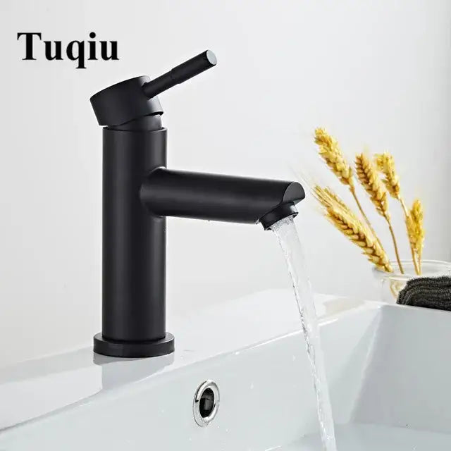 Black matte-finish tuqiu basin faucet with single-handle design for modern bathroom decorbites brushed gold style