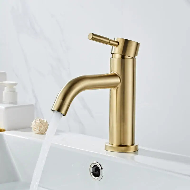 Modern brushed gold basin faucet with single handle mixer in sleek design and brushed metal finish by decorbites brushed gold