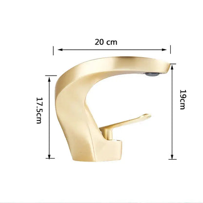 Modern brushed gold basin faucet with single-handle lever and sleek curved design featuring decorbites brushed gold finish