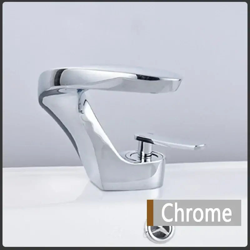 Modern chrome basin faucet with sleek angular design and single lever handle for bathroom decorbites brushed gold style