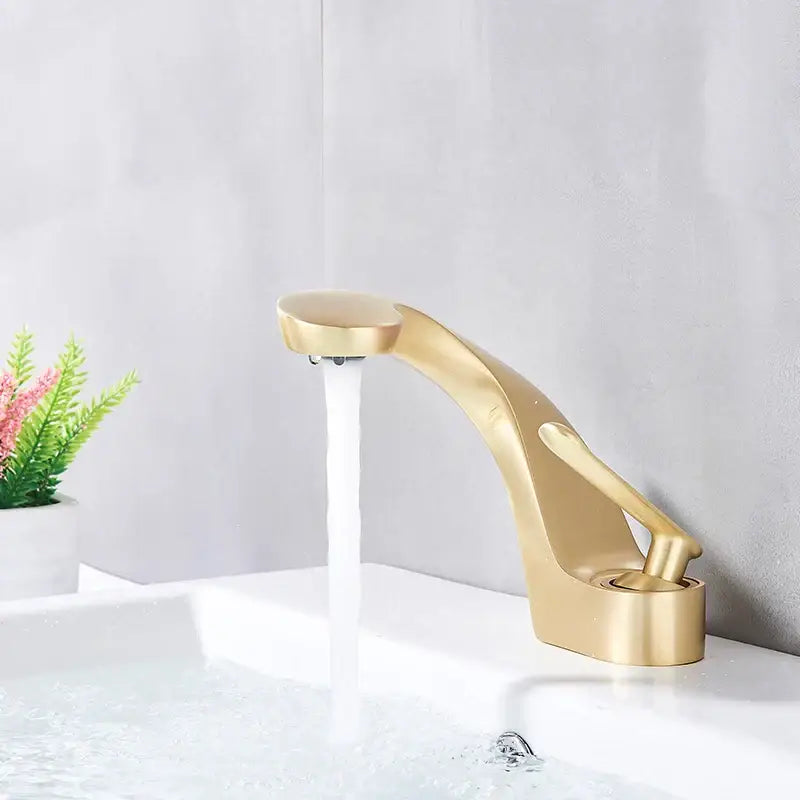 Modern brushed gold basin faucet with brushed gold finish and single lever mixer tap for bathroom decorbites design