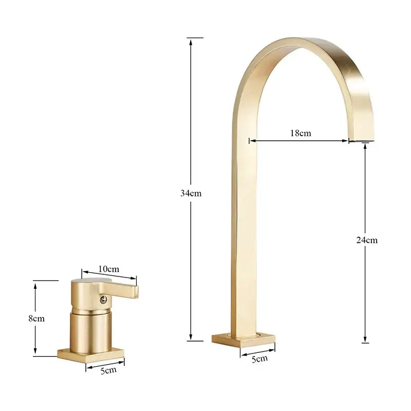 Modern brushed gold basin faucet with sleek arched spout and rectangular base decorbites brushed gold finish