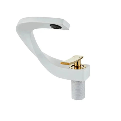 Modern brushed gold basin faucet with sleek curved white body and gold-tone handle for decorbites basin faucet