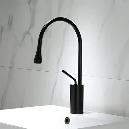 Modern brushed gold basin faucet with swivel sink crane design and black matte finish curved spout decorbites brushed gold