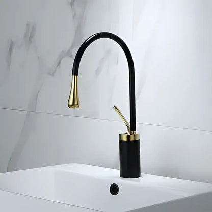 Modern brushed gold basin faucet with curved spout and cylindrical base for bathroom sink decorbites brushed gold design