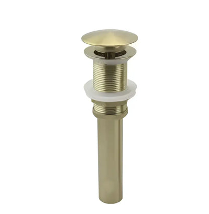 Gold-colored brushed brass bathroom sink drain with rounded top and threaded body for decorbites brushed gold basin faucet