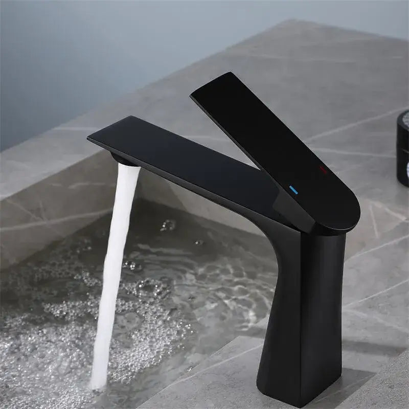 Modern brushed gold basin faucet with sleek black matte finish and integrated led indicators by decorbites brushed gold
