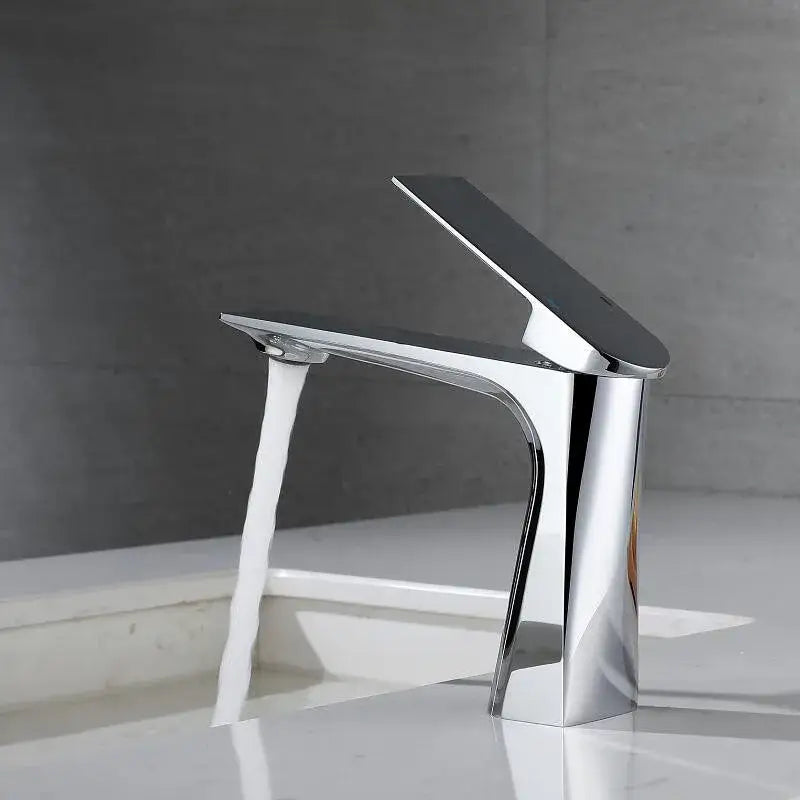 Modern chrome basin faucet with sleek angular design and single spout for decorbites brushed gold bathroom mixer crane