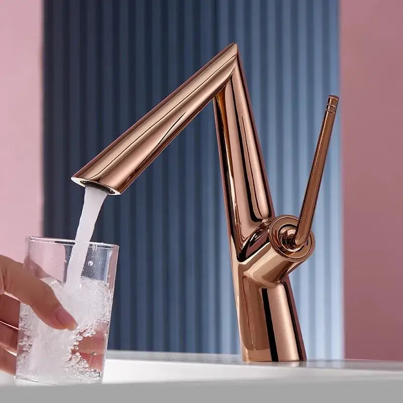 Modern brushed gold basin faucet with rose gold finish sleek angular design and single handle for flow control decorbites brushed gold