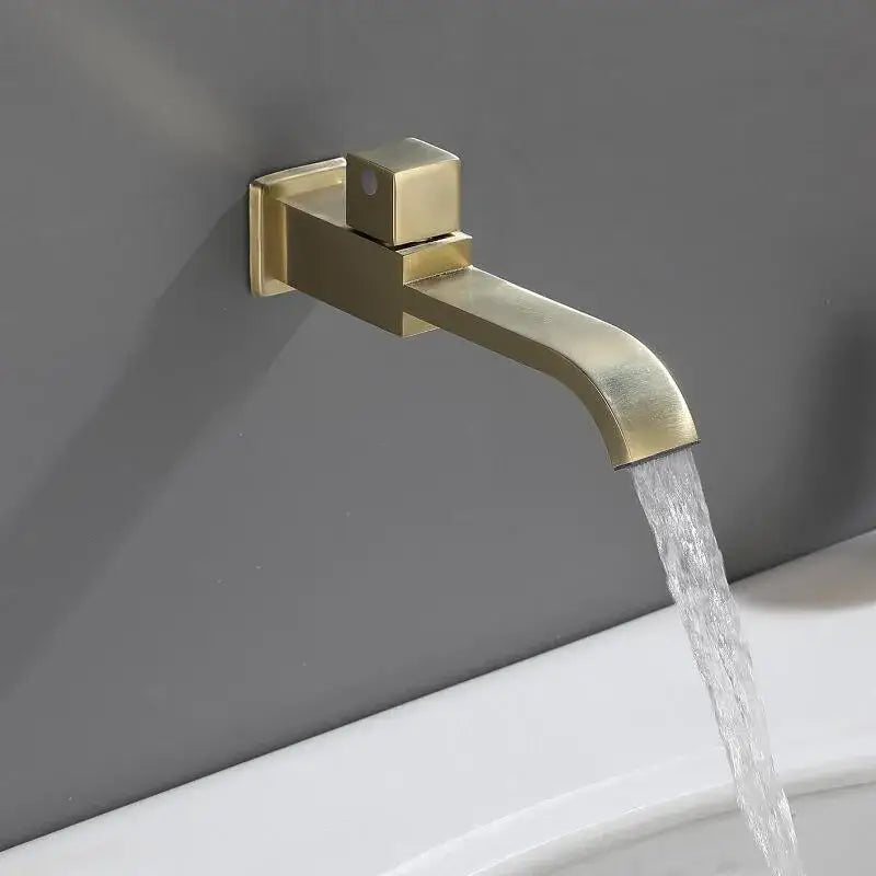 Modern brushed gold basin faucet set with sleek angular design and square handle for bathroom cold water tap