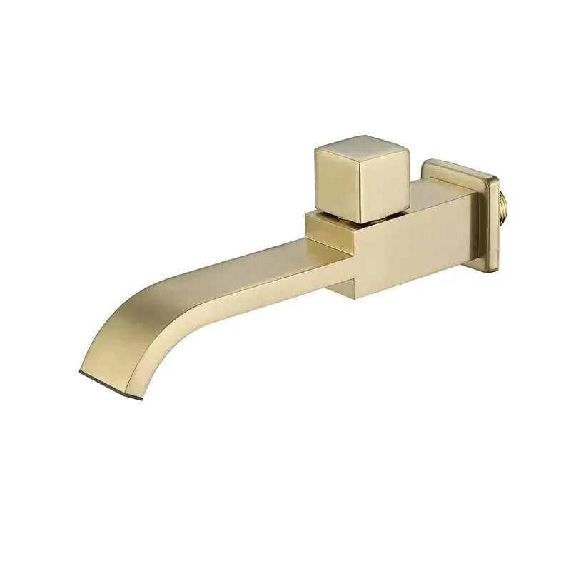 Modern brushed gold basin faucet set featuring a sleek angular design and square handle for bathroom use