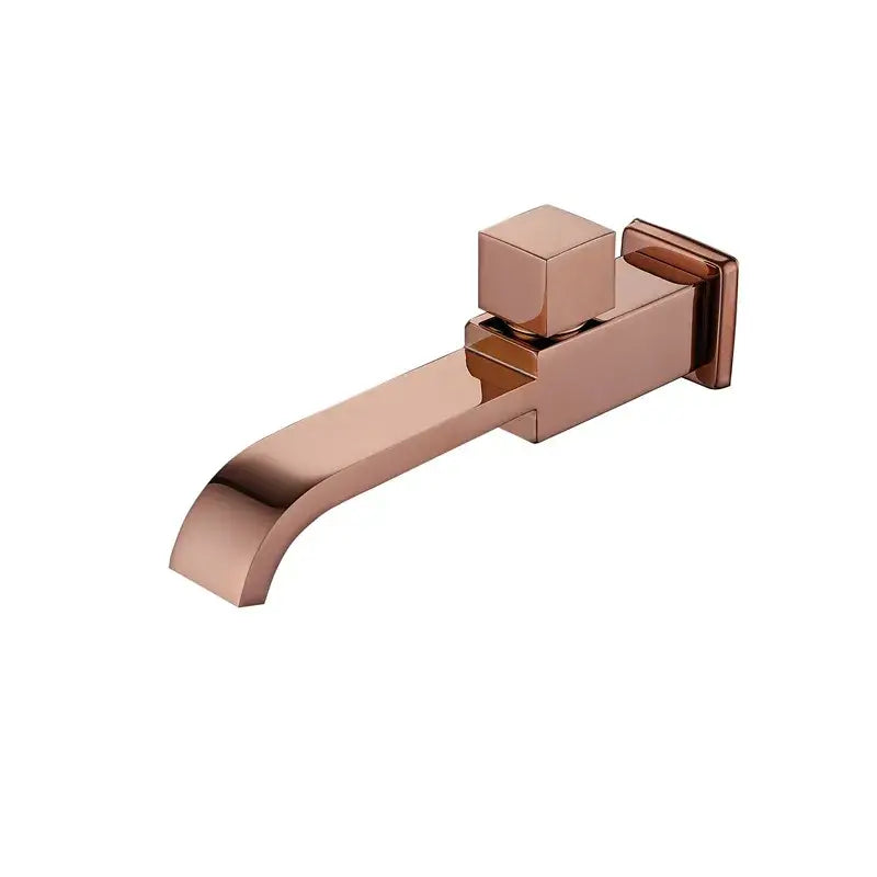Modern brushed gold basin faucet set with rose gold finish, sleek curved spout, and square handle for bathroom use