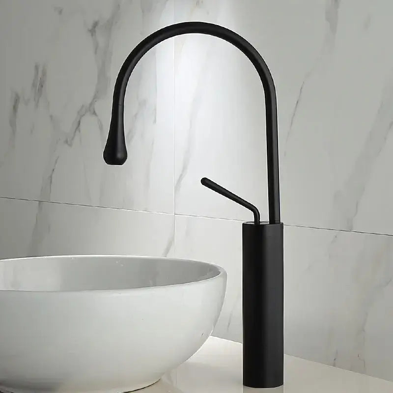 Modern brushed gold basin faucet with swivel spout and black matte finish for bathroom decorbites brushed gold design