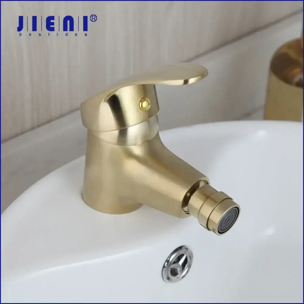 Modern brushed gold basin mixer tap bathroom faucet with sleek design and detachable spray head for versatile use