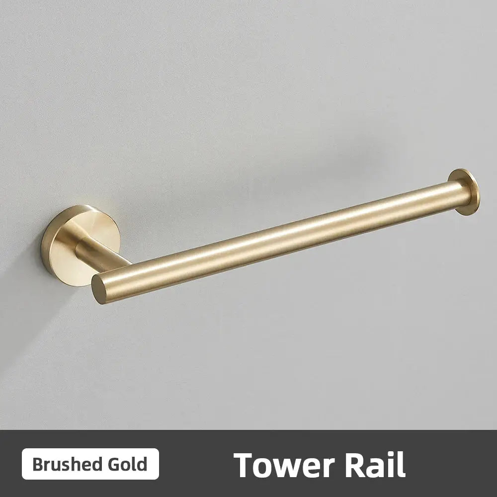 Modern brushed gold bathroom accessories set with stainless steel brushed gold tower rail and minimalist mounting bracket