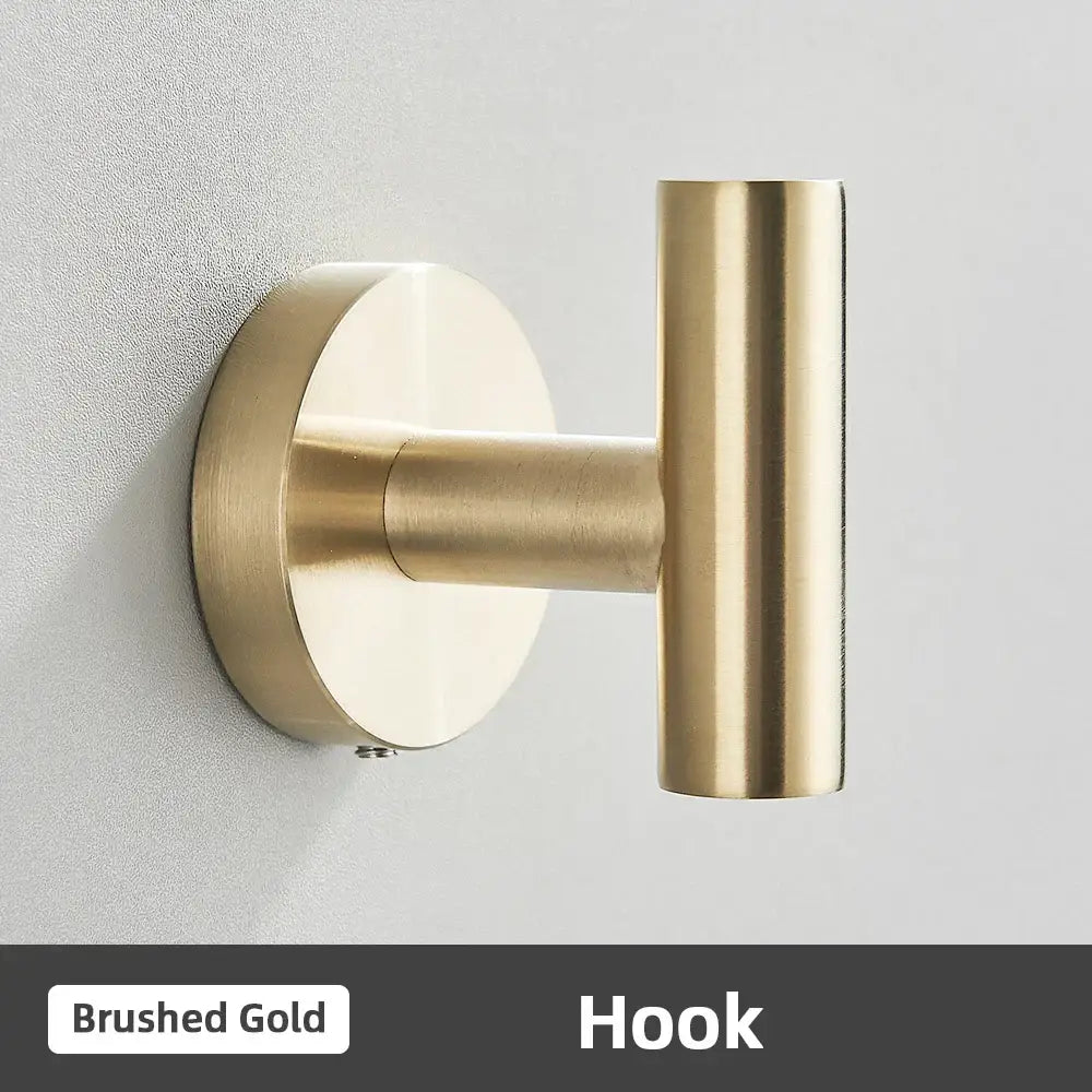 Brushed gold stainless steel wall hook with a sleek modern t-shaped design from bathroom accessories set