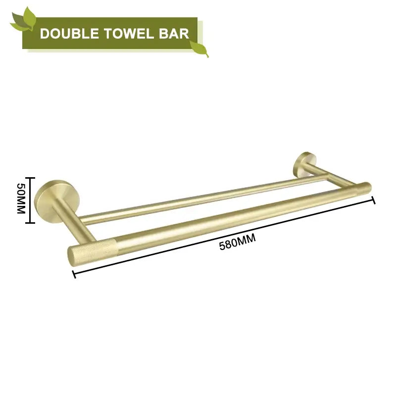 Modern brushed gold double towel bar with two parallel bars and circular wall mounts for bathroom accessories decorbites brushed gold