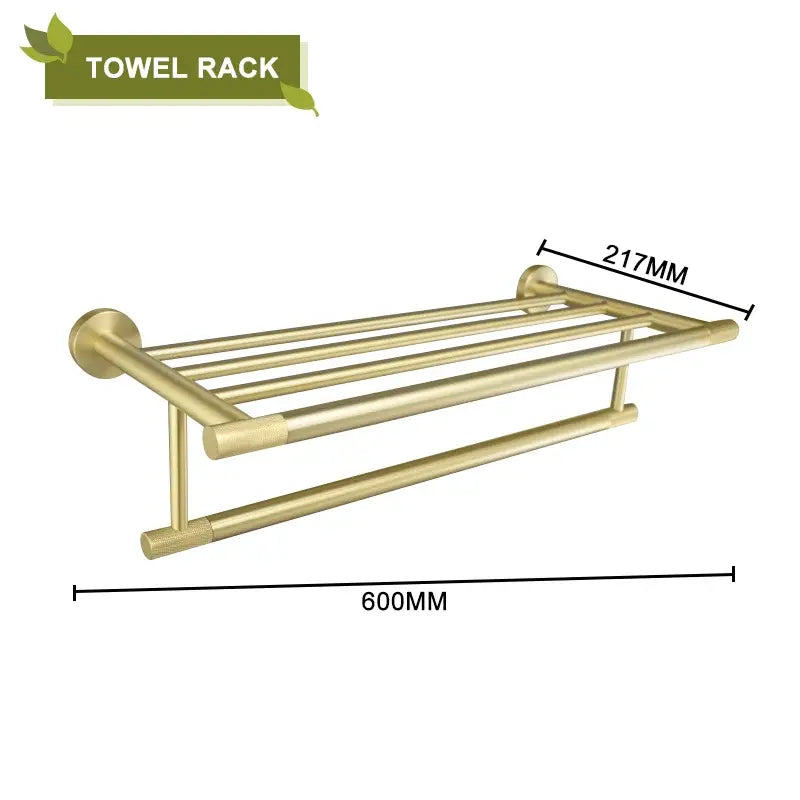 Gold-toned double-tier towel rack with sleek modern brushed gold finish from decorbites bathroom accessories set