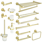 Modern brushed gold bathroom accessories set with frosted glass featuring sleek brushed gold decorbites bathroom hardware