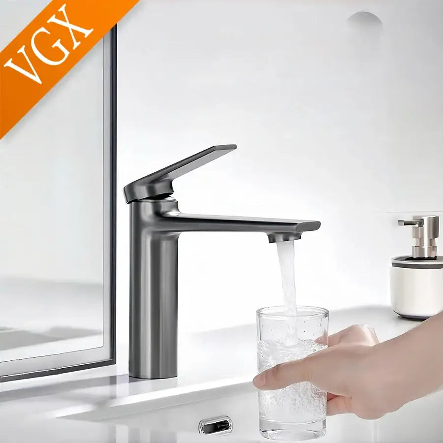 Modern matte black bathroom faucet with centerset deck-mounted design and high-quality ceramic valve for cold water use