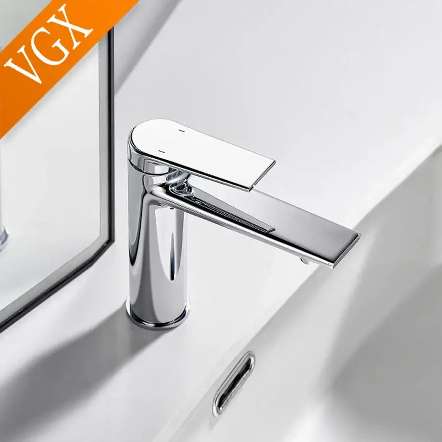Modern chrome-finished single-handle bathroom faucet with centerset deck-mounted design and high-quality ceramic valve for cold water
