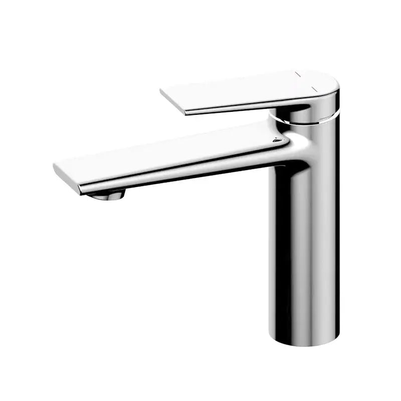 Modern chrome-finished single-handle bathroom faucet with centerset deck-mounted design and high-quality ceramic valve