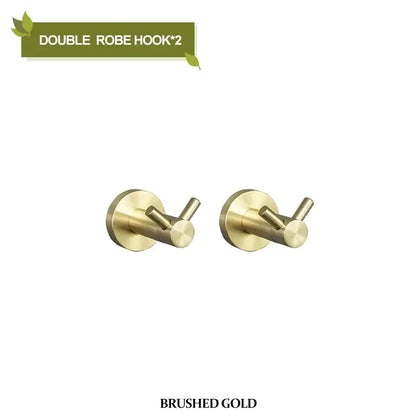 Brushed gold double robe hooks with sleek modern design from bathroom hardware set for stylish bathroom hardware use
