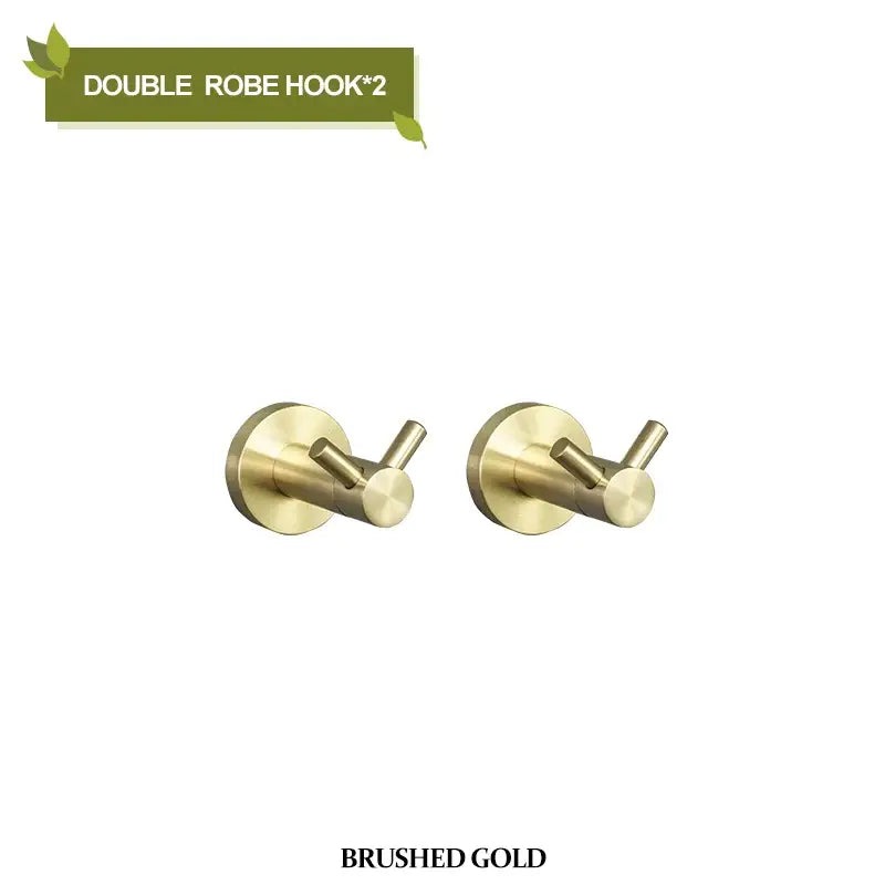 Brushed gold double robe hooks with sleek modern design from bathroom hardware set for stylish bathroom hardware use