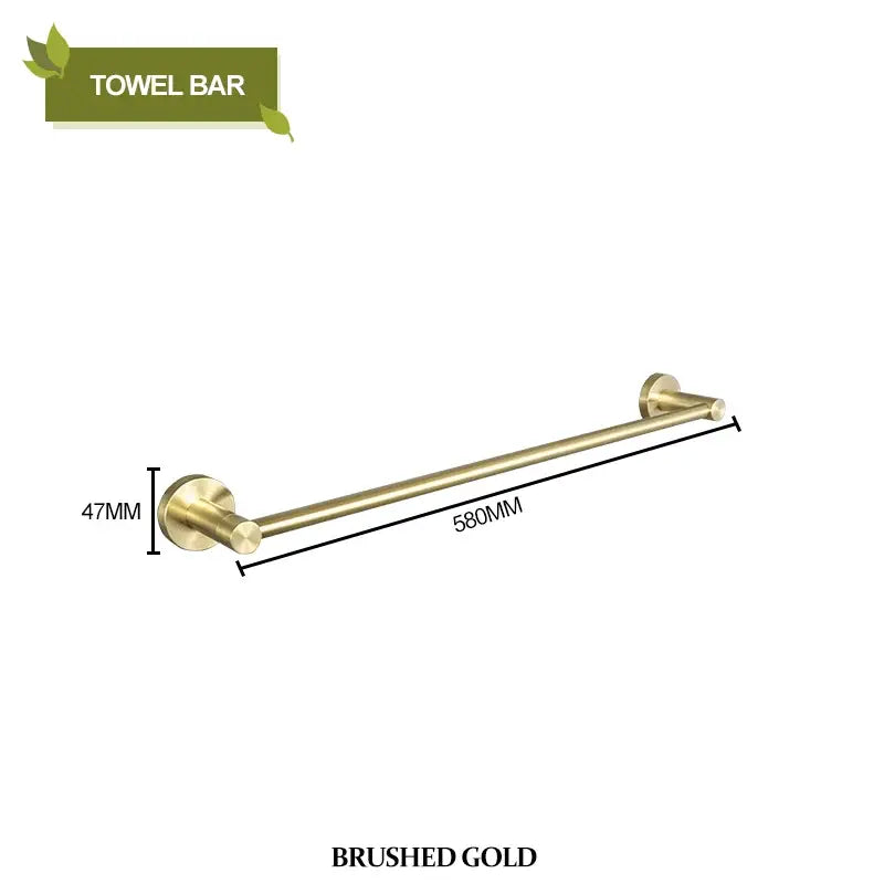 Brushed gold towel bar with sleek modern design and sturdy mounting hardware in bathroom hardware set