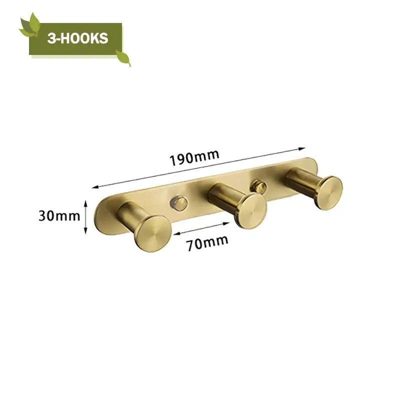 Modern brushed gold bathroom wall-mounted hook set with three sleek metal hooks and central screw for decorbites brushed gold decor