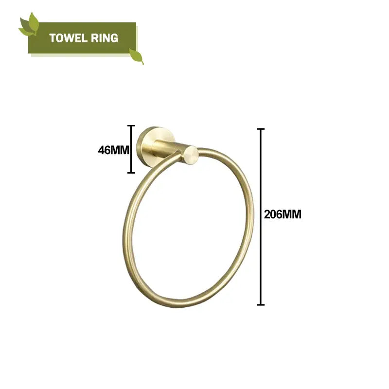 Modern brushed gold circular towel ring with brass finish 46mm mounting plate and 206mm ring decorbites brushed gold bathroom
