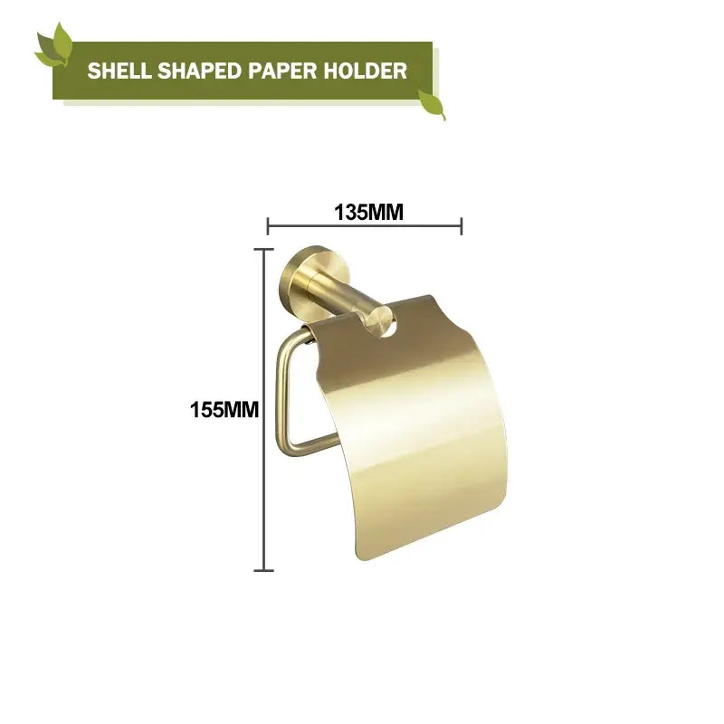 Brushed gold shell-shaped paper holder with sleek metallic finish from decorbites brushed gold bathroom hardware set