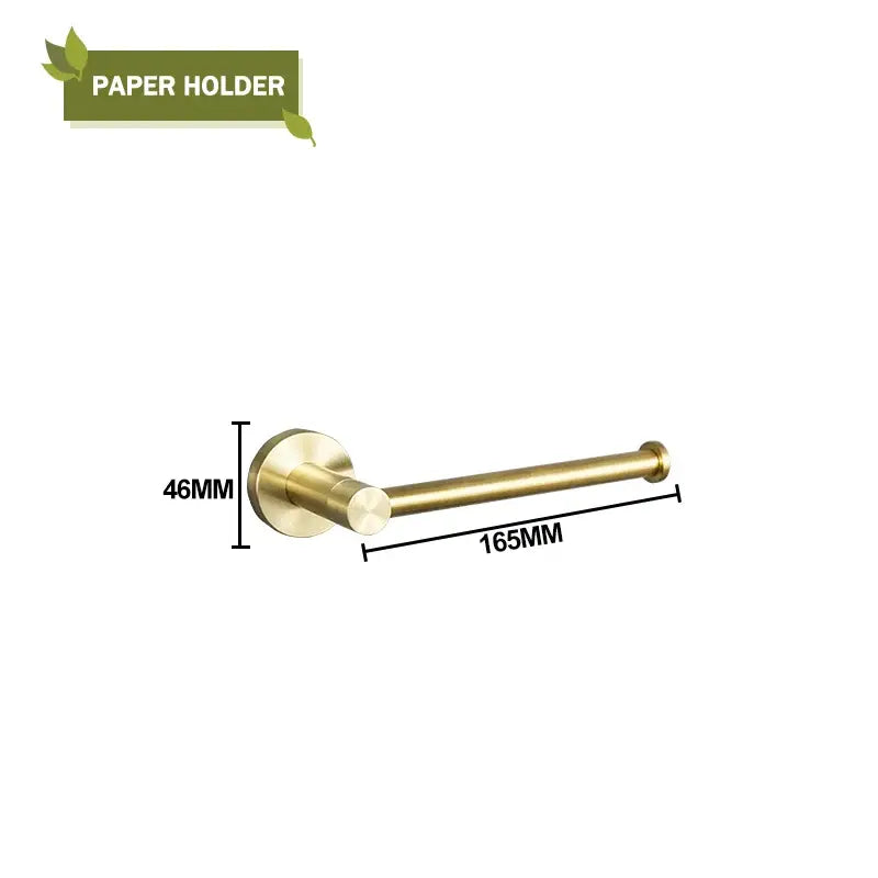 Brass-finished brushed gold wall-mounted paper holder with sleek cylindrical design 165mm length for brushed gold bathroom decorbites set