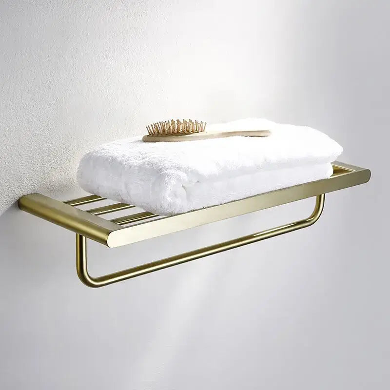 Modern brushed gold hardware set towel rack with sleek horizontal and curved bars for decorbites brushed gold bathroom decor