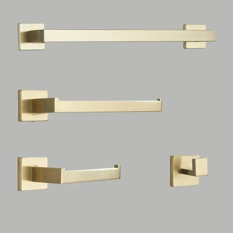 Modern brushed gold bathroom hardware set with square brackets features sleek minimalist design and clean geometric lines