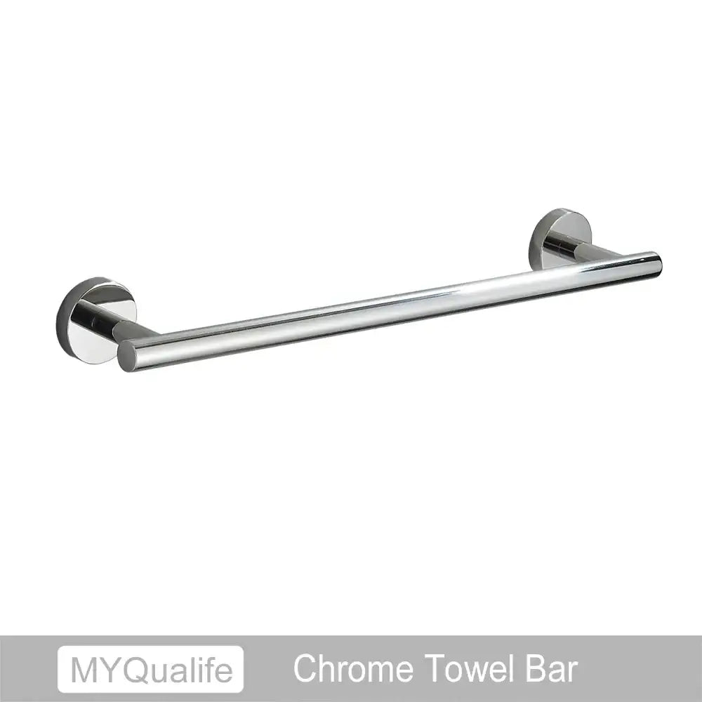 Chrome-finished towel bar with sleek cylindrical design in decorbites brushed gold bathroom hardware set for modern decor