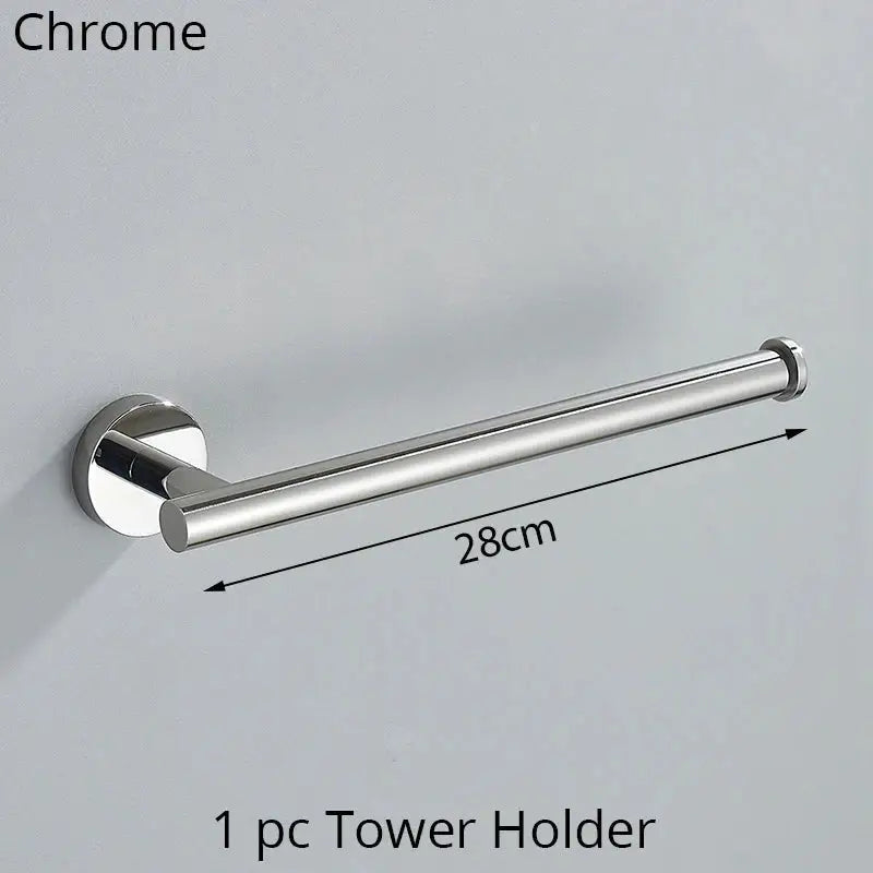 Modern brushed gold bathroom hardware set featuring a chrome finished 28cm tower toilet paper holder by decorbites bathroom hardware