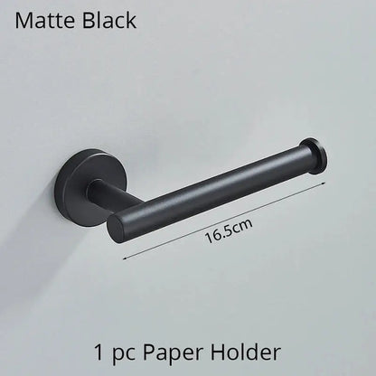Matte black metal toilet paper holder with cylindrical design in decorbites bathroom hardware set for modern bathroom decor
